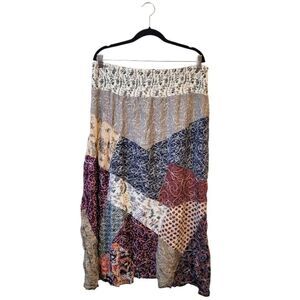 Blue Sky Women's Boho Patchwork Embroidered Midi Skirt Size XXL